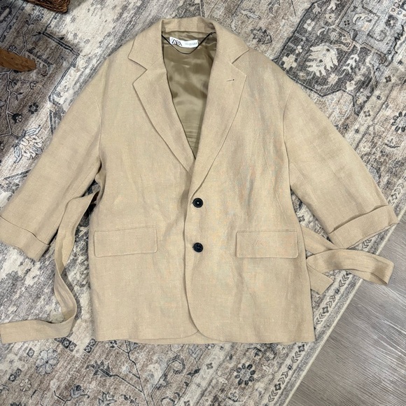 Zara Jackets & Blazers - Zara Linen oversized belted coat jacket M/L